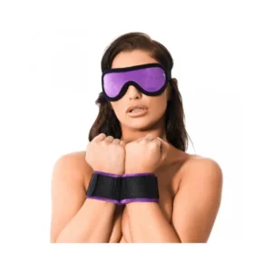 Soft Bondage Velcro Cuffs with Mask Black - Image 4