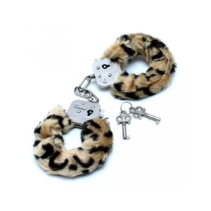 Police Handcuffs with fur in leopard print - Image 1